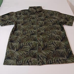 Vintage Drunknmunky Men's Green Cotton Floral Leaf Button Up Shirt Size XL